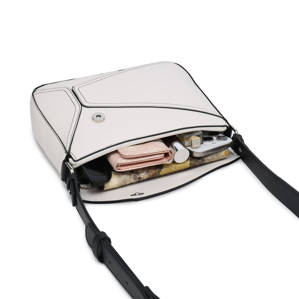 Small Square Patchwork Crossbody Bag – Geometric Flapover Purse for Women
