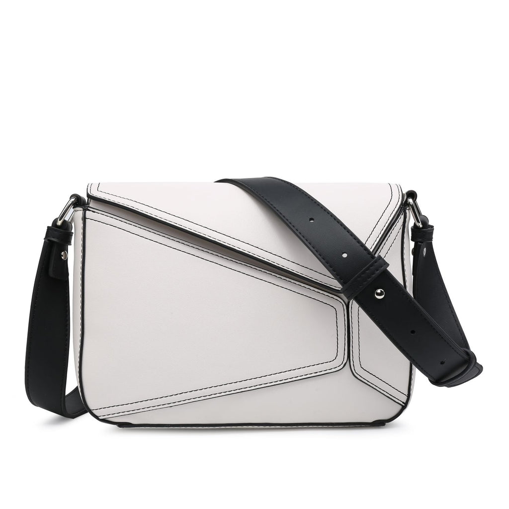 Small Square Patchwork Crossbody Bag – Geometric Flapover Purse for Women