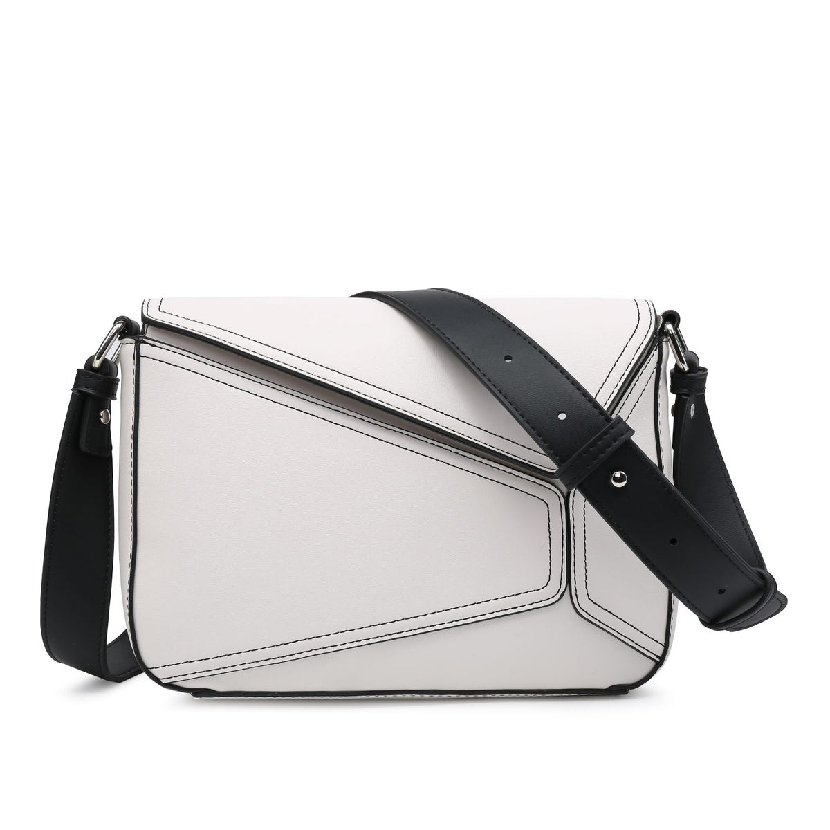 Small Square Patchwork Crossbody Bag – Geometric Flapover Purse for Women