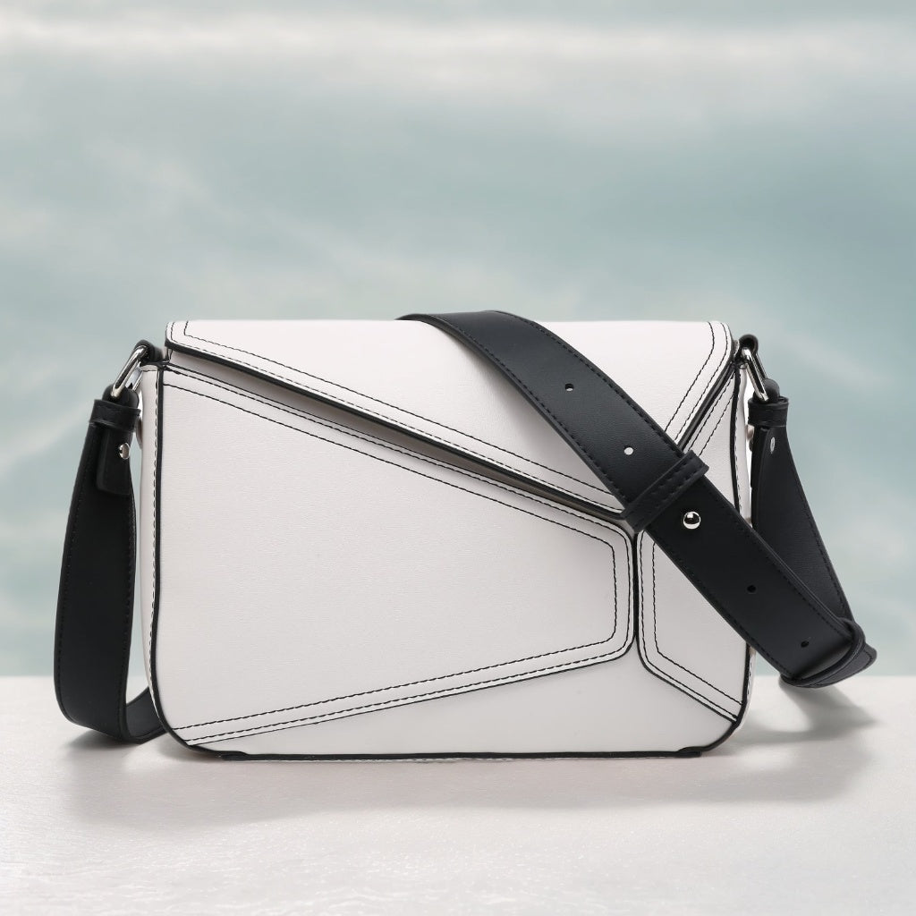 Small Square Patchwork Crossbody Bag – Geometric Flapover Purse for Women
