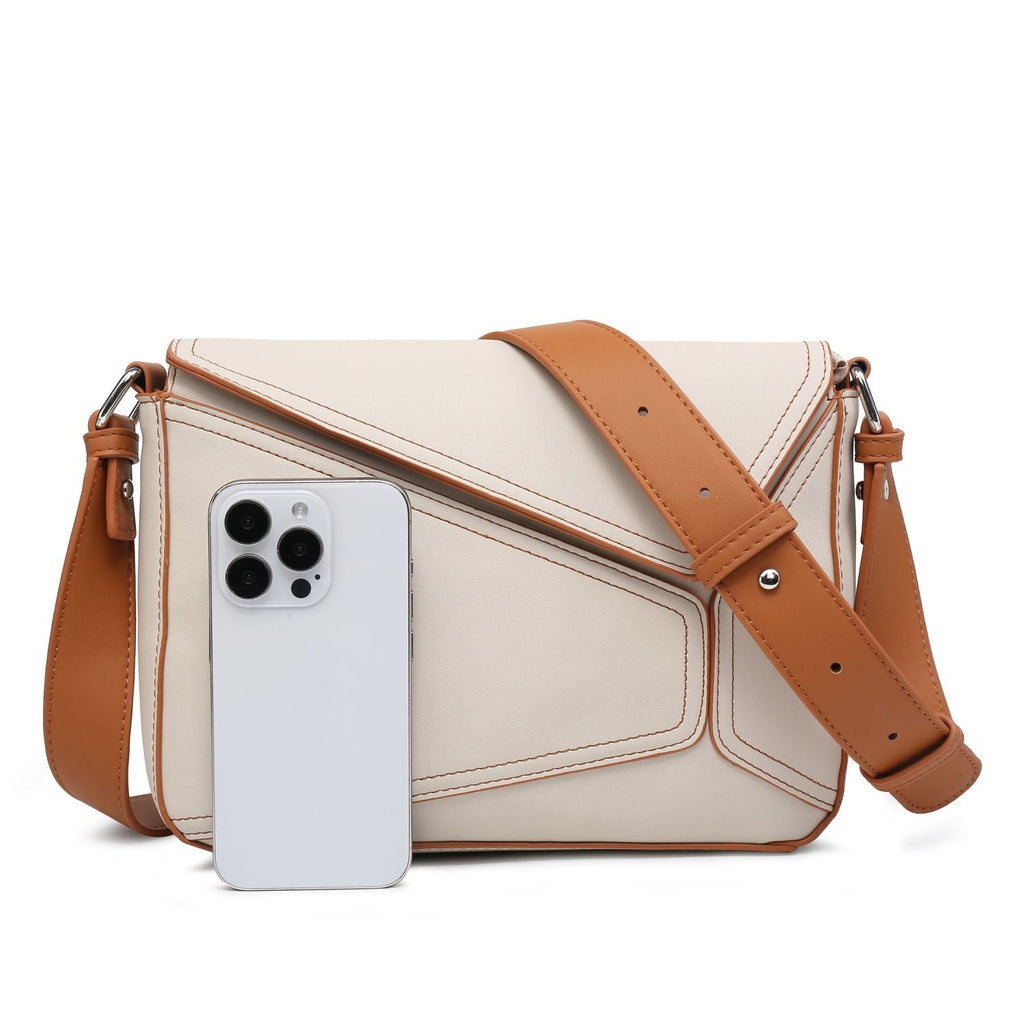 Small Square Patchwork Crossbody Bag – Geometric Flapover Purse for Women