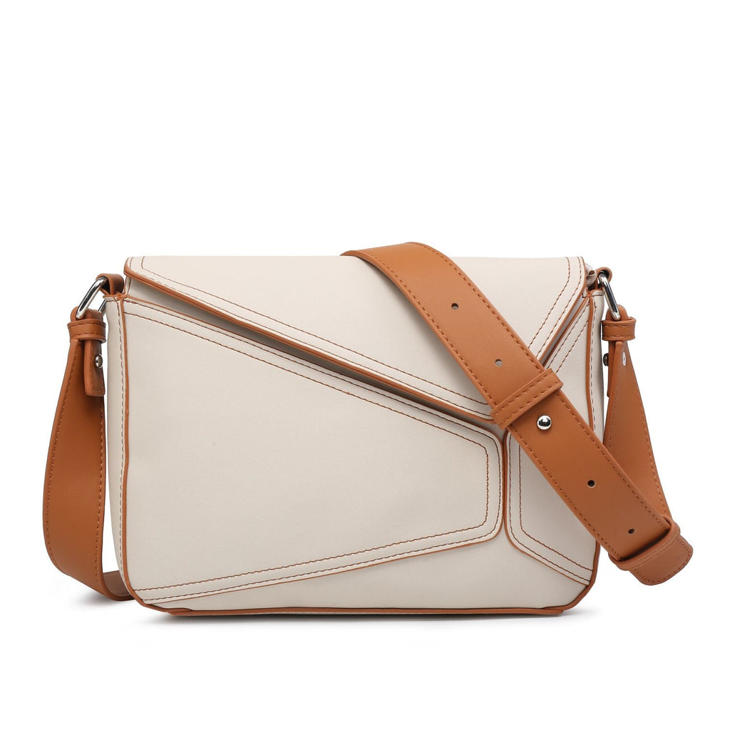 Small Square Patchwork Crossbody Bag – Geometric Flapover Purse for Women