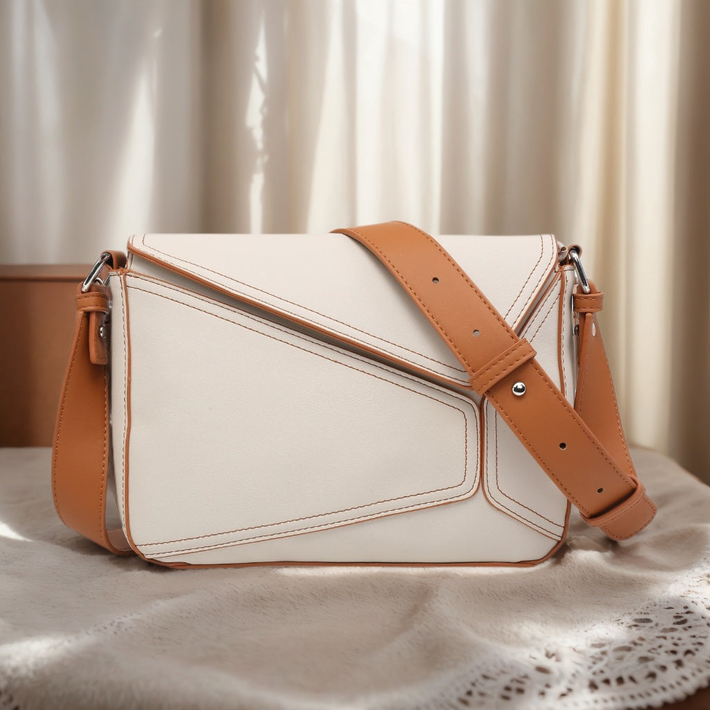Small Square Patchwork Crossbody Bag – Geometric Flapover Purse for Women