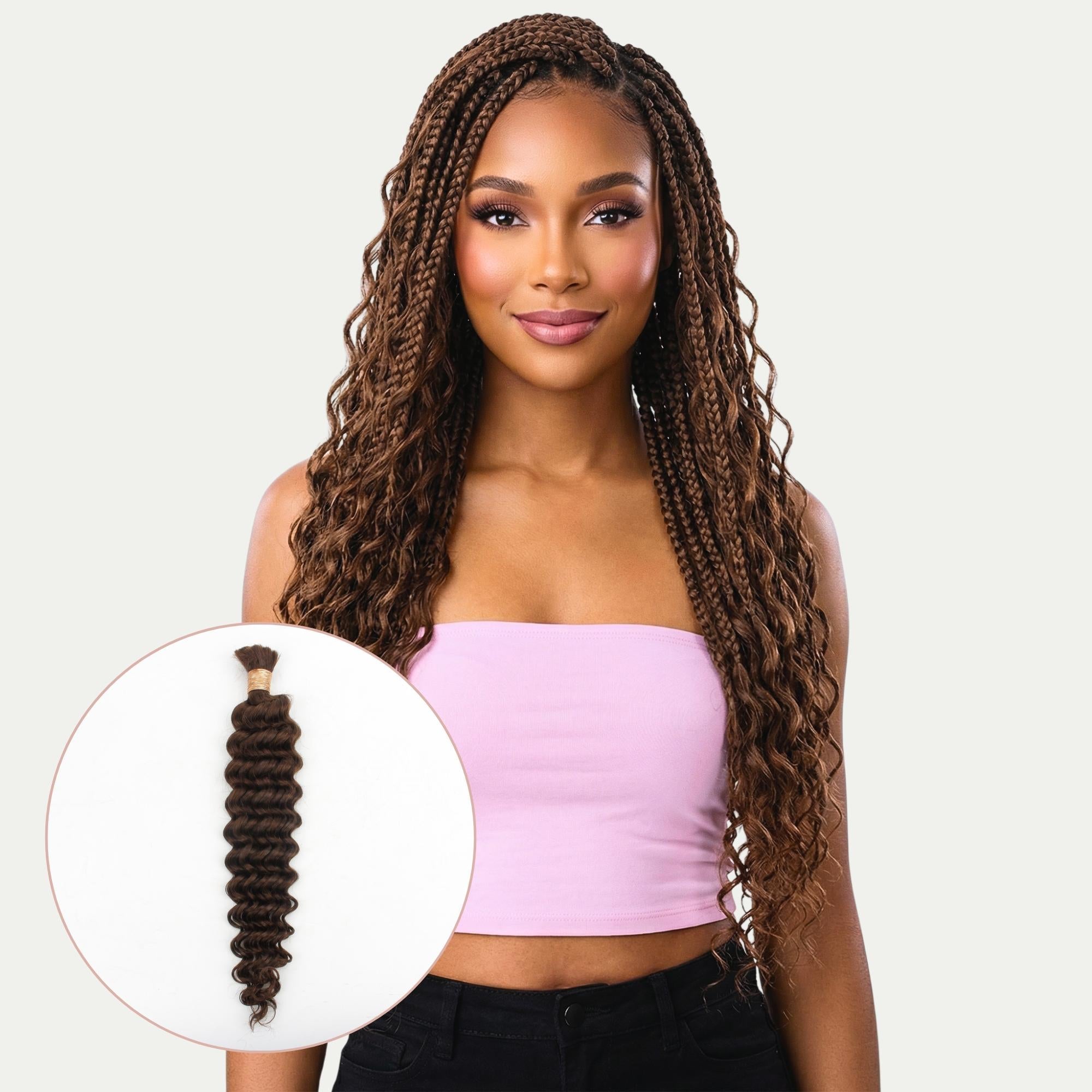 Medium Brown Deep Wave Bulk Human Braiding Hair