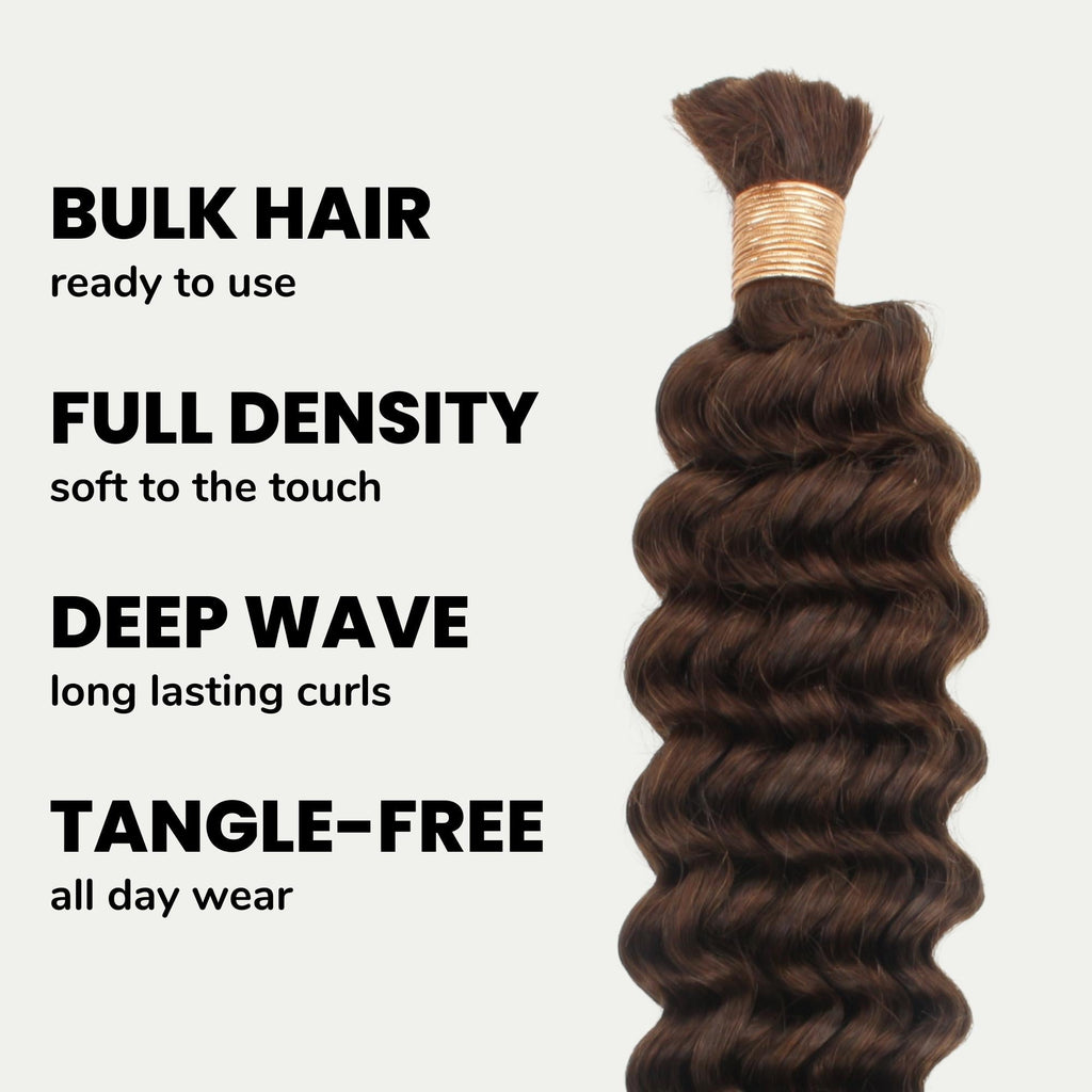Medium Brown Deep Wave Bulk Human Braiding Hair