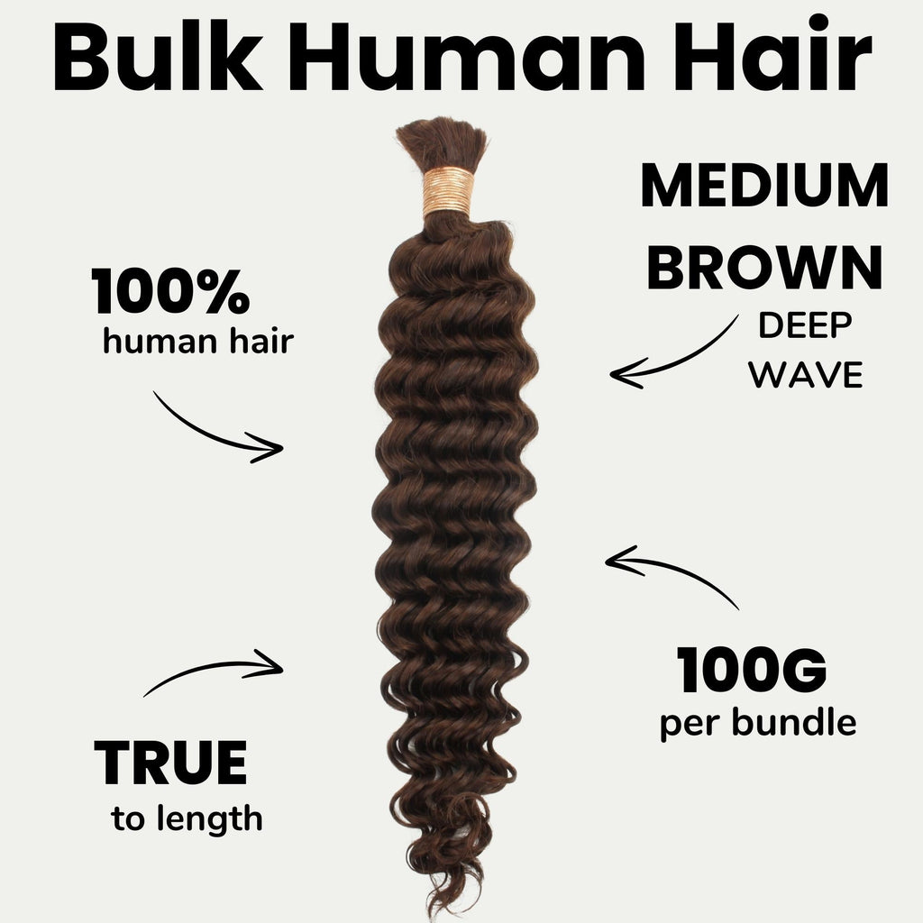 Medium Brown Deep Wave Bulk Human Braiding Hair