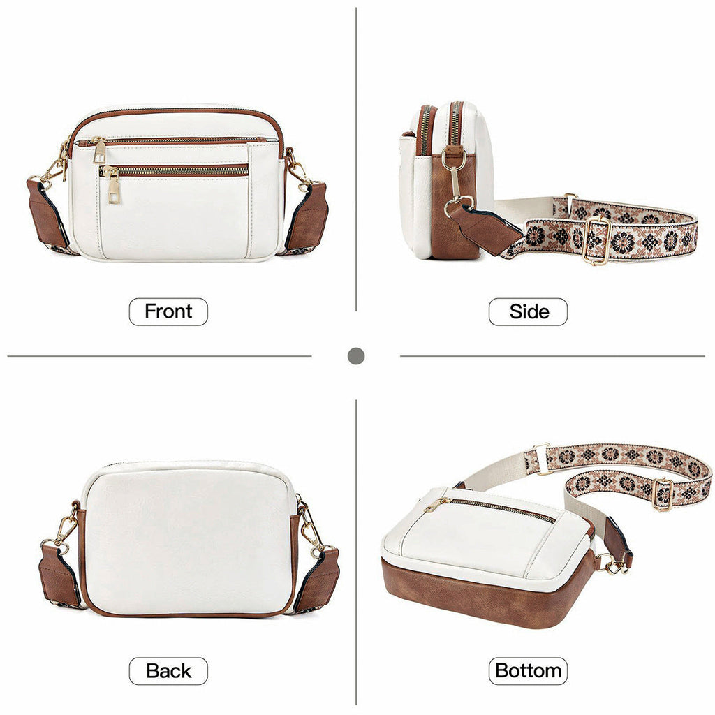 Triple Zip Crossbody Bag – Color Block PU Shoulder Bag for Women