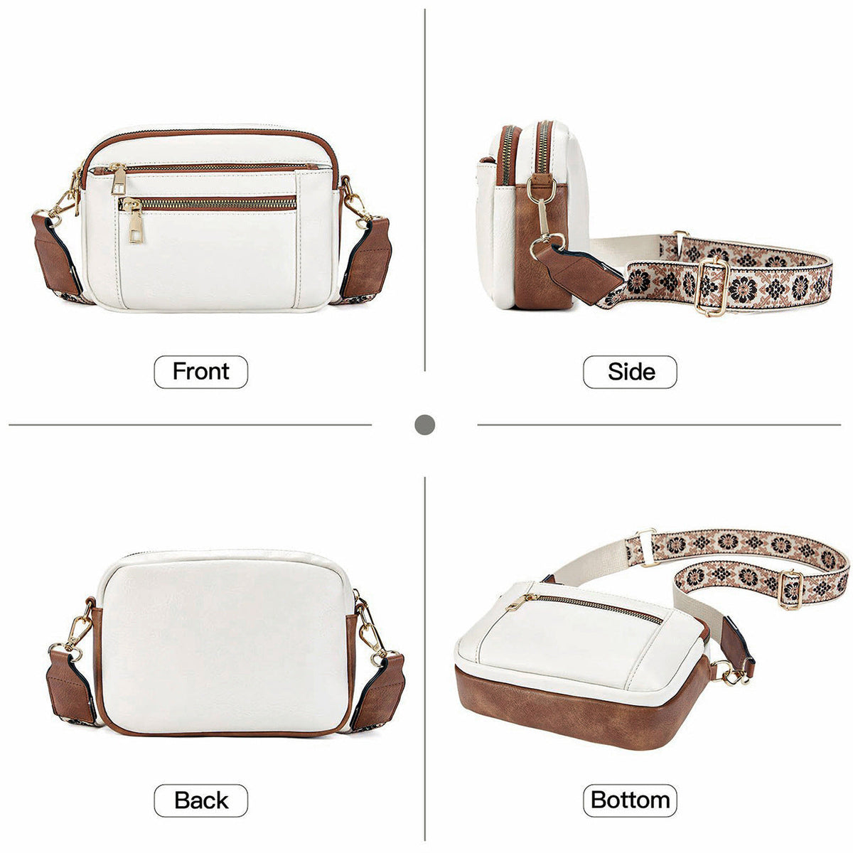 Triple Zip Crossbody Bag – Color Block PU Shoulder Bag for Women