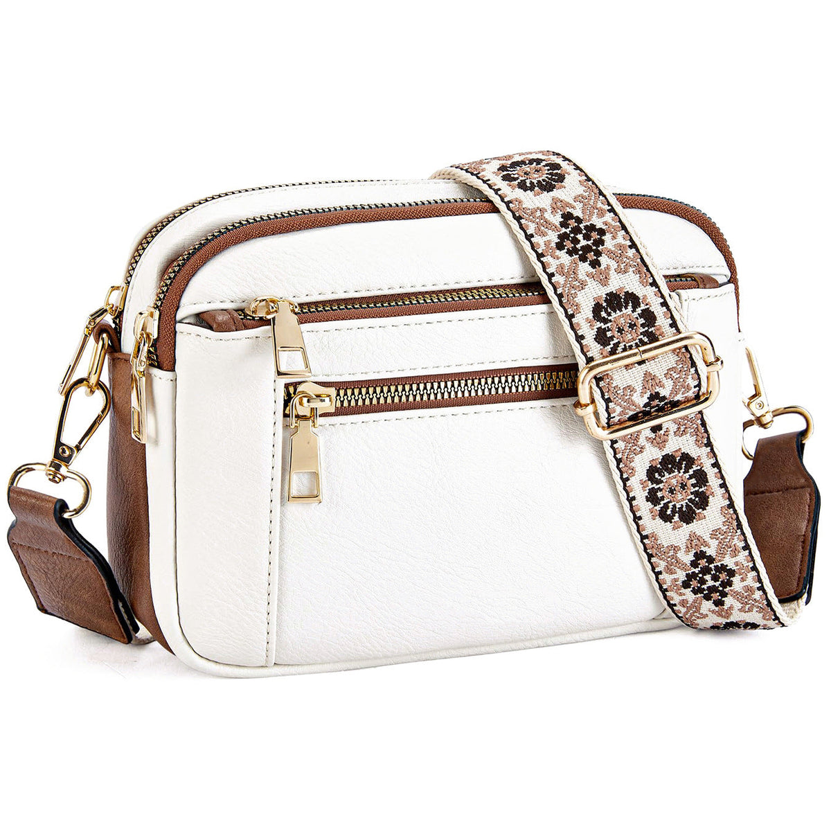Triple Zip Crossbody Bag – Color Block PU Shoulder Bag for Women