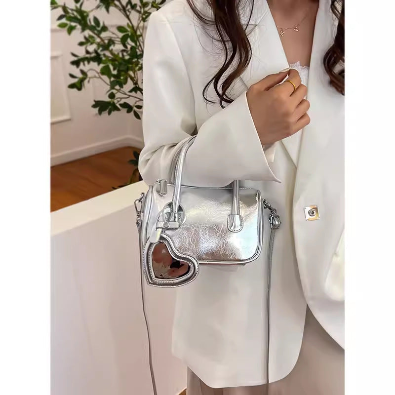 Mini Silver Tote Bag – Women's Crossbody Shoulder Purse