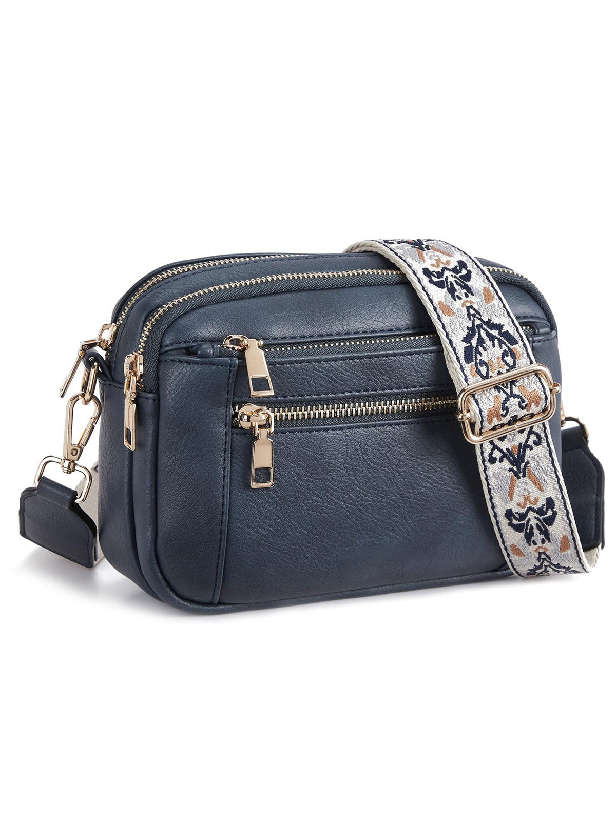 Triple Zip Crossbody Bag – Color Block PU Shoulder Bag for Women