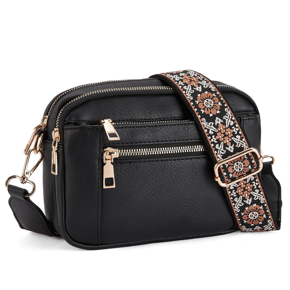 Triple Zip Crossbody Bag – Color Block PU Shoulder Bag for Women