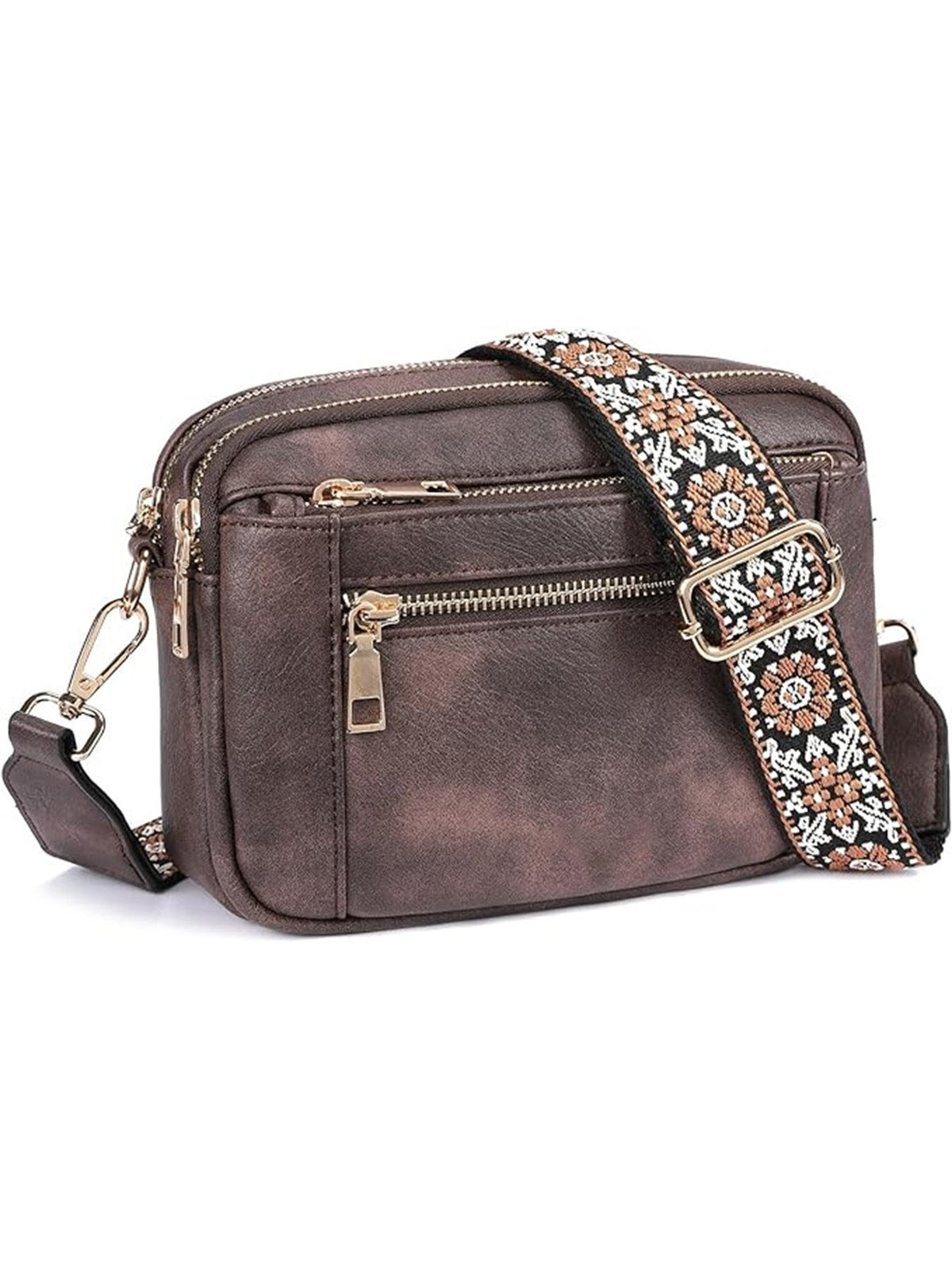 Triple Zip Crossbody Bag – Color Block PU Shoulder Bag for Women