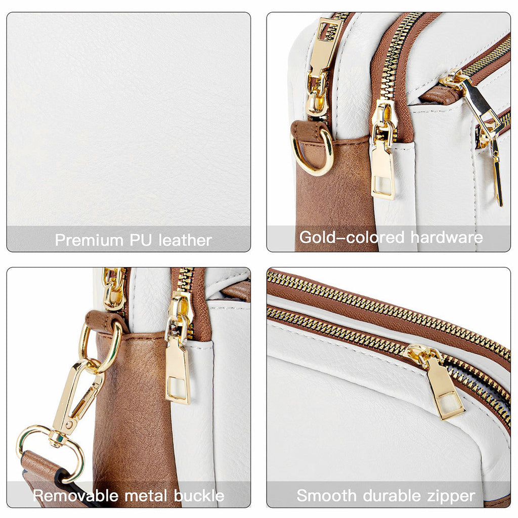 Triple Zip Crossbody Bag – Color Block PU Shoulder Bag for Women