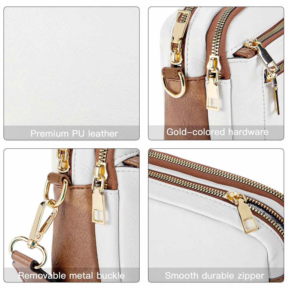 Triple Zip Crossbody Bag – Color Block PU Shoulder Bag for Women