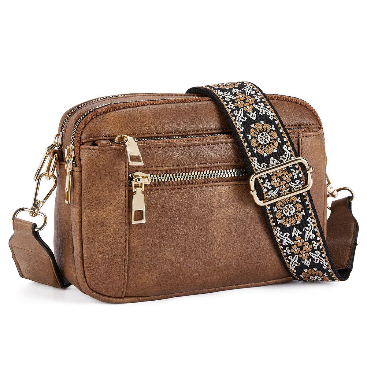 Triple Zip Crossbody Bag – Color Block PU Shoulder Bag for Women
