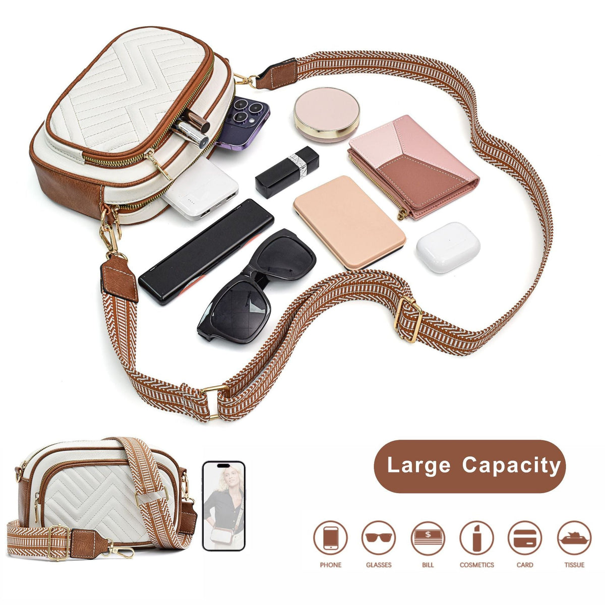 Embroidered Crossbody Bag – Vintage Ribbon Square Purse for Women