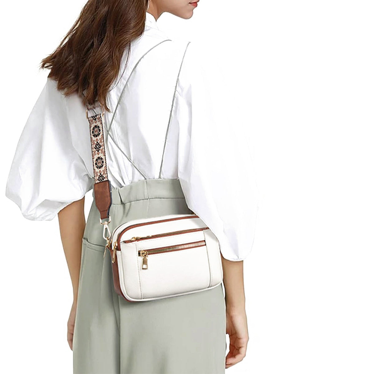 Triple Zip Crossbody Bag – Color Block PU Shoulder Bag for Women