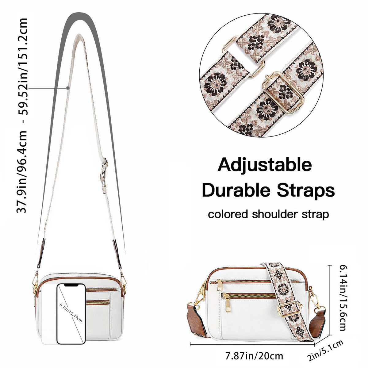 Triple Zip Crossbody Bag – Color Block PU Shoulder Bag for Women