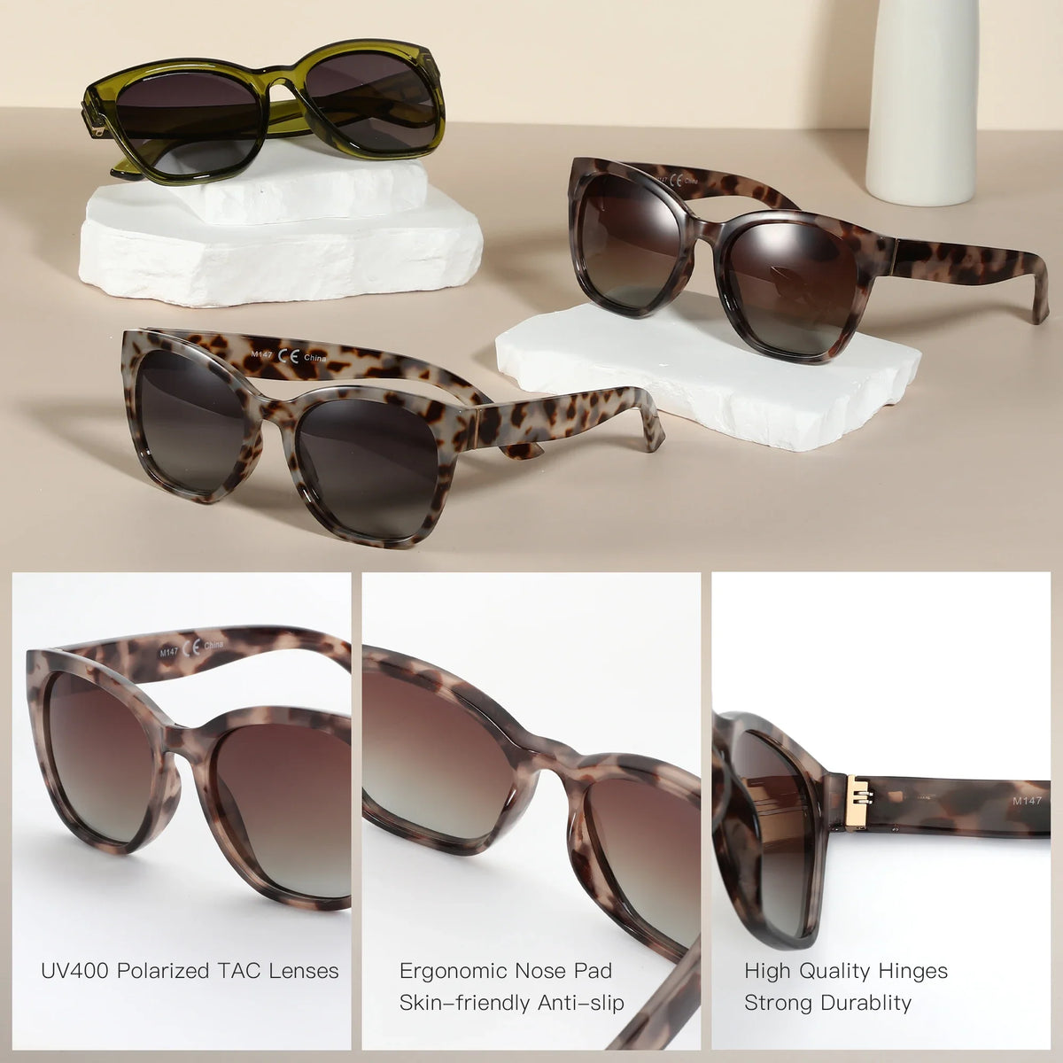 ZENOTTIC Oversized Cat Eye Polarized Sunglasses – UV400 Retro Shades for Women
