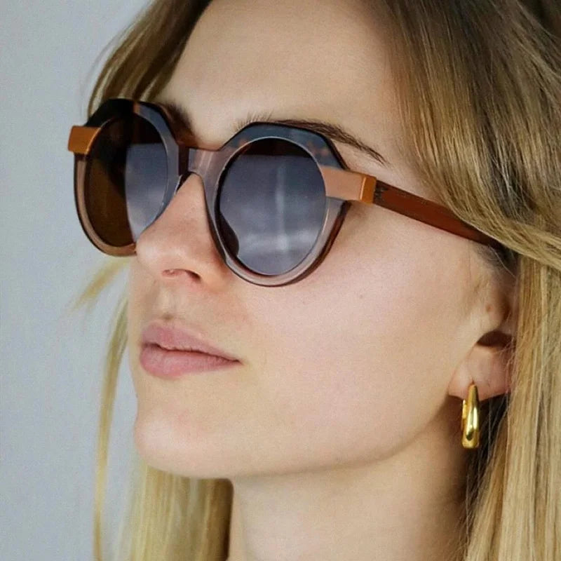Round Punk Rivet Sunglasses – Gradient UV400 Shades for Women & Men