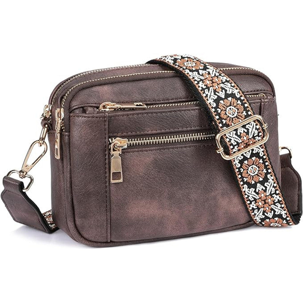 Triple Zip Crossbody Bag – Color Block PU Shoulder Bag for Women