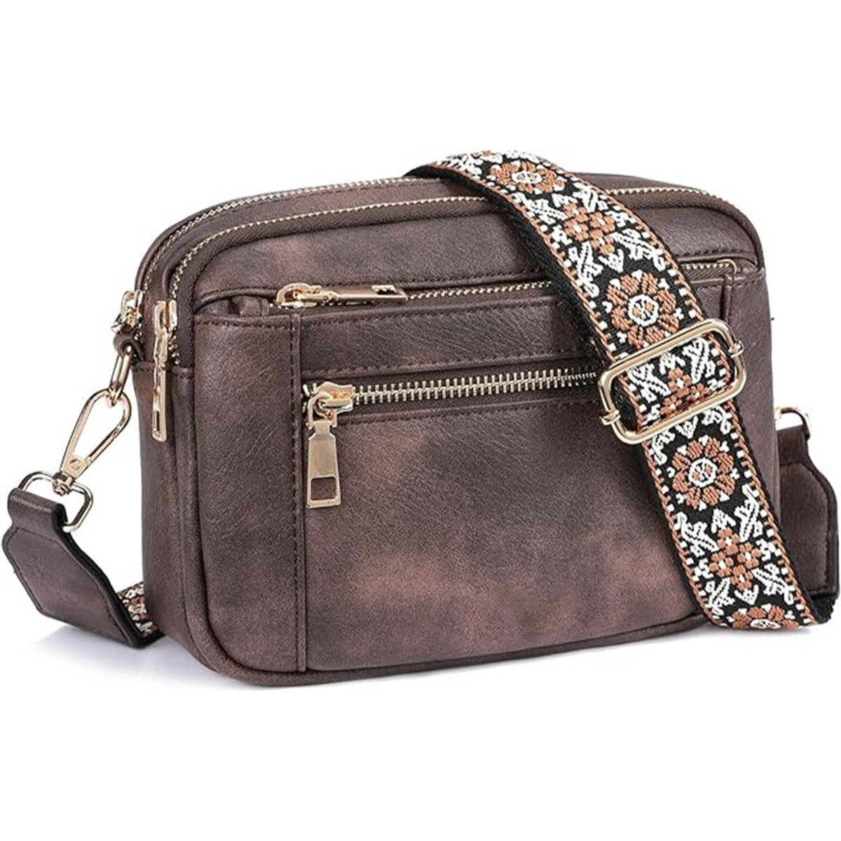 Triple Zip Crossbody Bag – Color Block PU Shoulder Bag for Women
