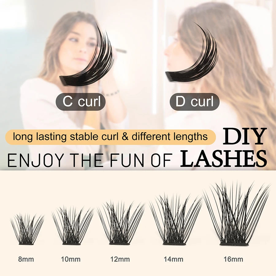 144Pcs DIY Cluster Lashes Segmented False Bundles Eyelashes DIY Individual Clusters Lash Extensions 12Lines C/D Lashes