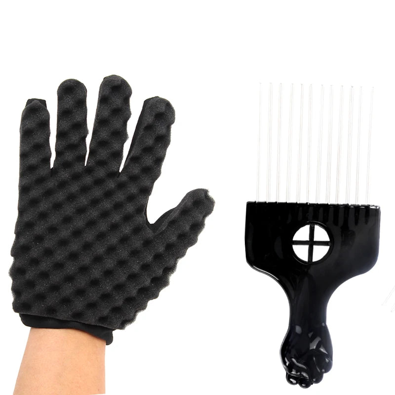 Barber Shop Men Hair Braider Twist Sponge Gloves African Hair Styling Fork Comb Hair Curls Foam for Salon Hairdressing Tools