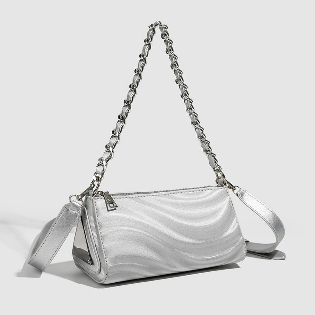 Silver Chain Crossbody Bag – Metallic Mini Shoulder Purse for Women
