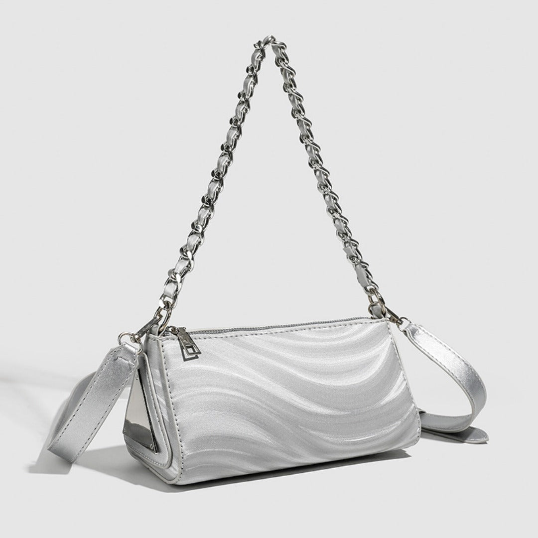 Silver Chain Crossbody Bag – Metallic Mini Shoulder Purse for Women