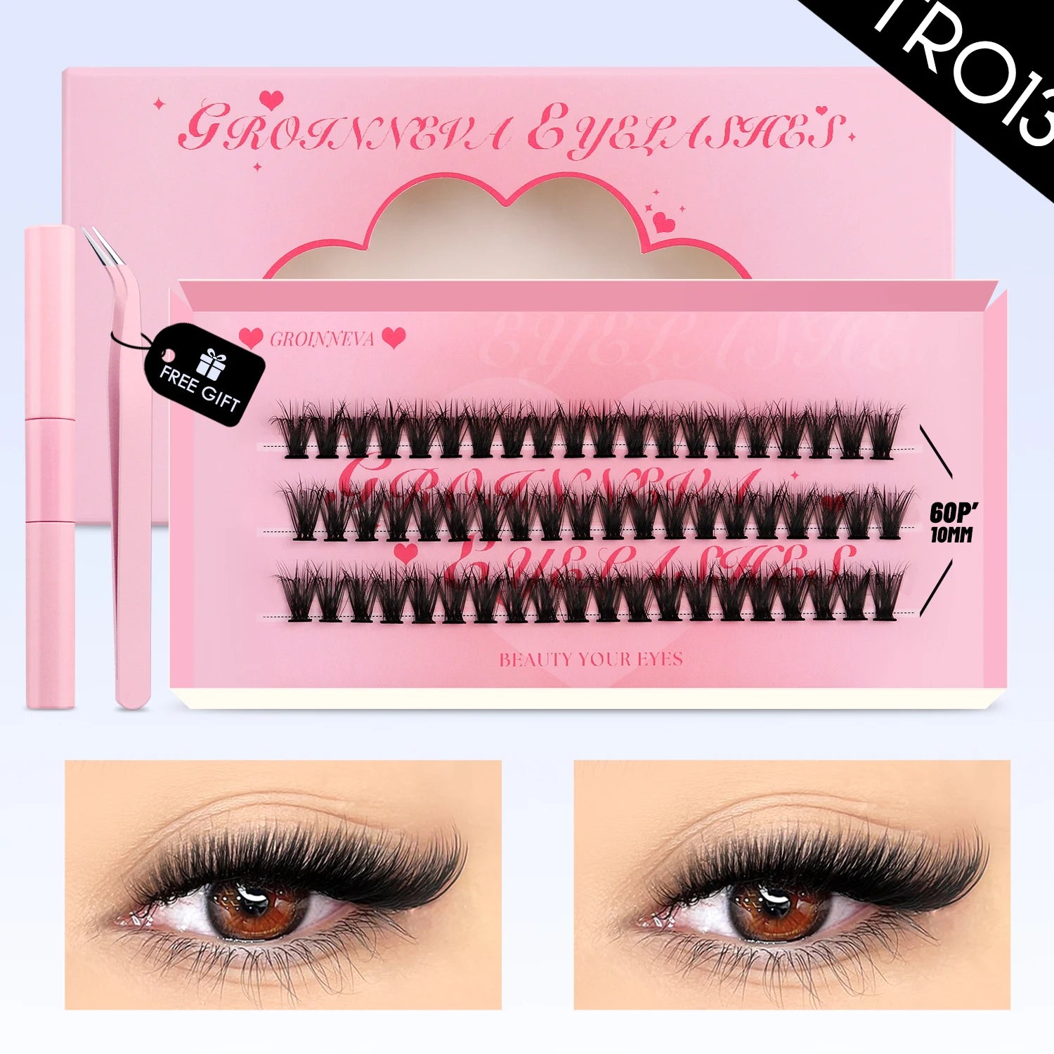 Lash Clusters Kit Fluffy Individual Lashes C Curl Cluster Eyelash Extensions 10-18Mm DIY Lash Extension Kit Lash Bond and Seal