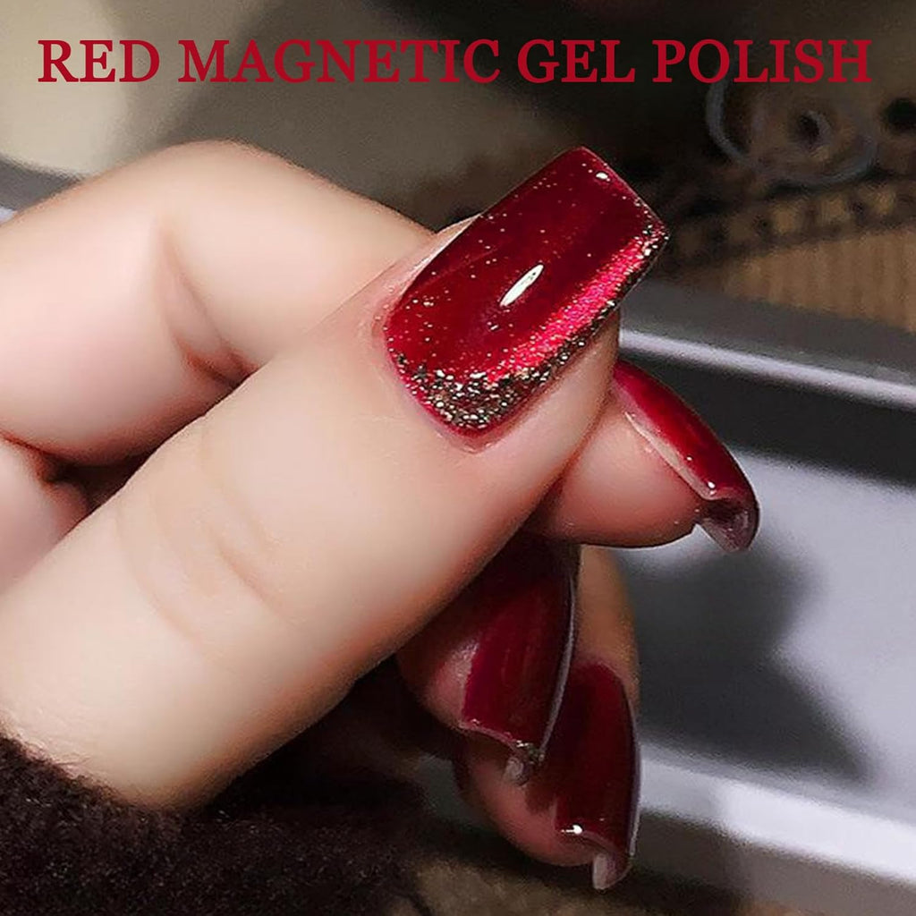 Red Cat Eye Gel Polish, 12D Cats Eye Effect, Wine Glitter Nail Polish, Magnetic Nail Polish Gel for Women
