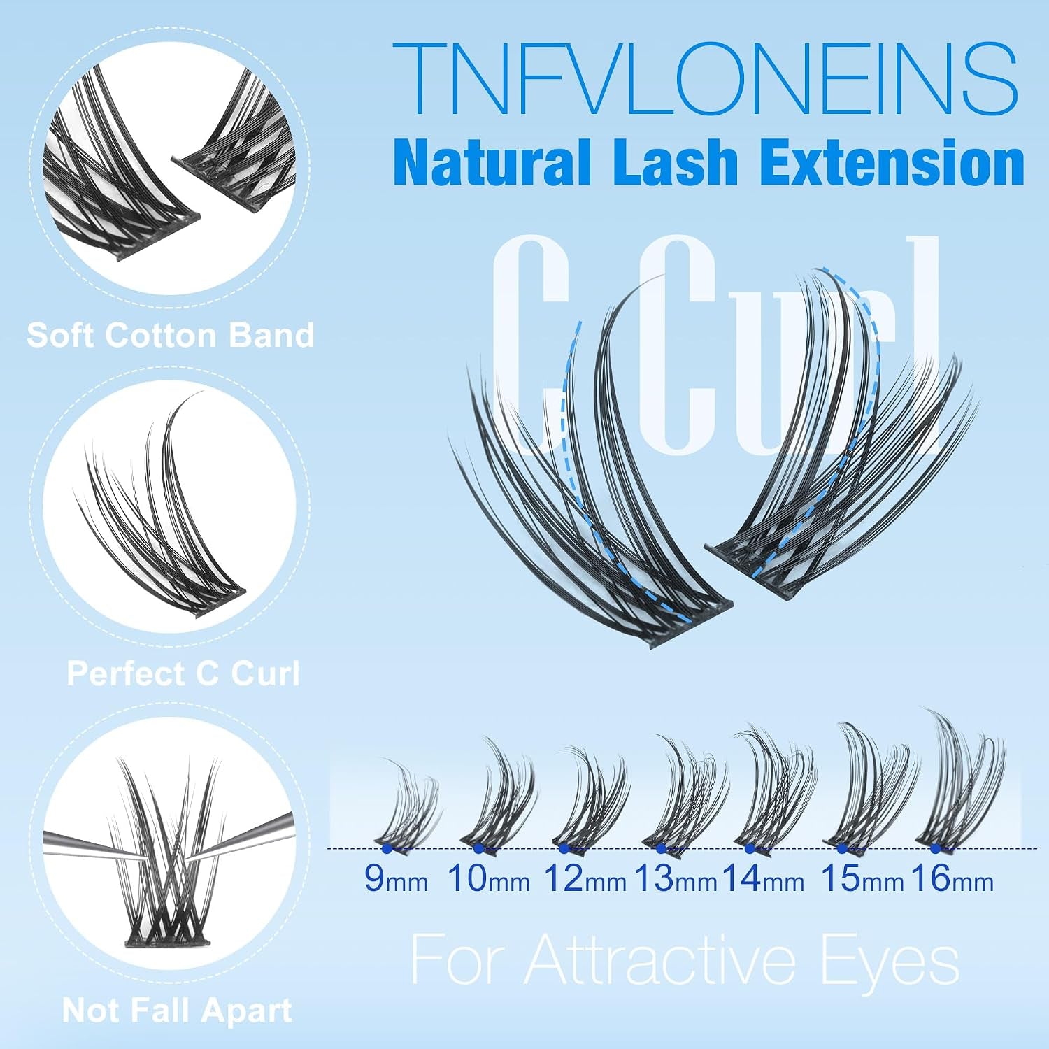 Wispy Lash Clusters Kit Natural Eyelash Extension Kit C Curl Lash Extension Kit Waterproof Individual Lashes Clusters DIY Cluster Eyelash Extensions Soft Eyelash Clusters Kit,Bond and Seal