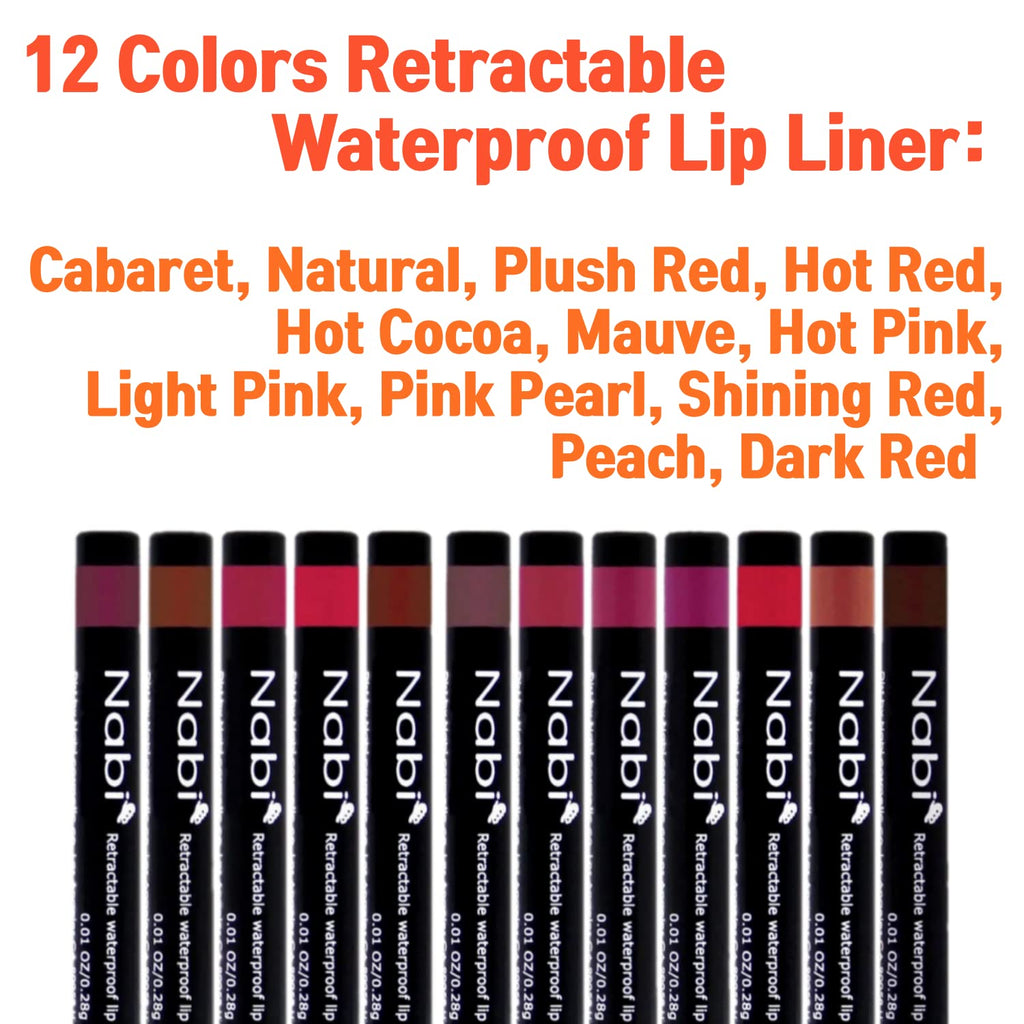 12 Colors Retractable Waterproof Lip Liner Set, Roll It up Auto Lip Liner Pencil, Long Lasting Fade Resistant
