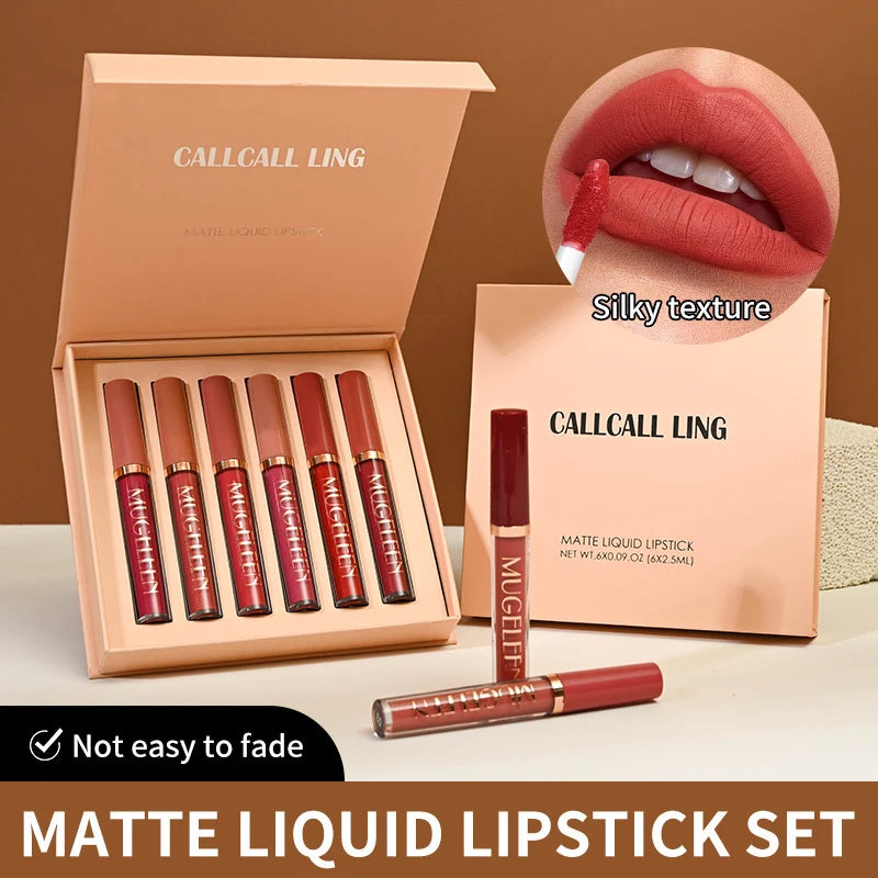 CALLCALL LING Transfer-Proof Velvet Matte Liquid Lipstick Set - 6-Piece Set , Long-Lasting Non-Smudge