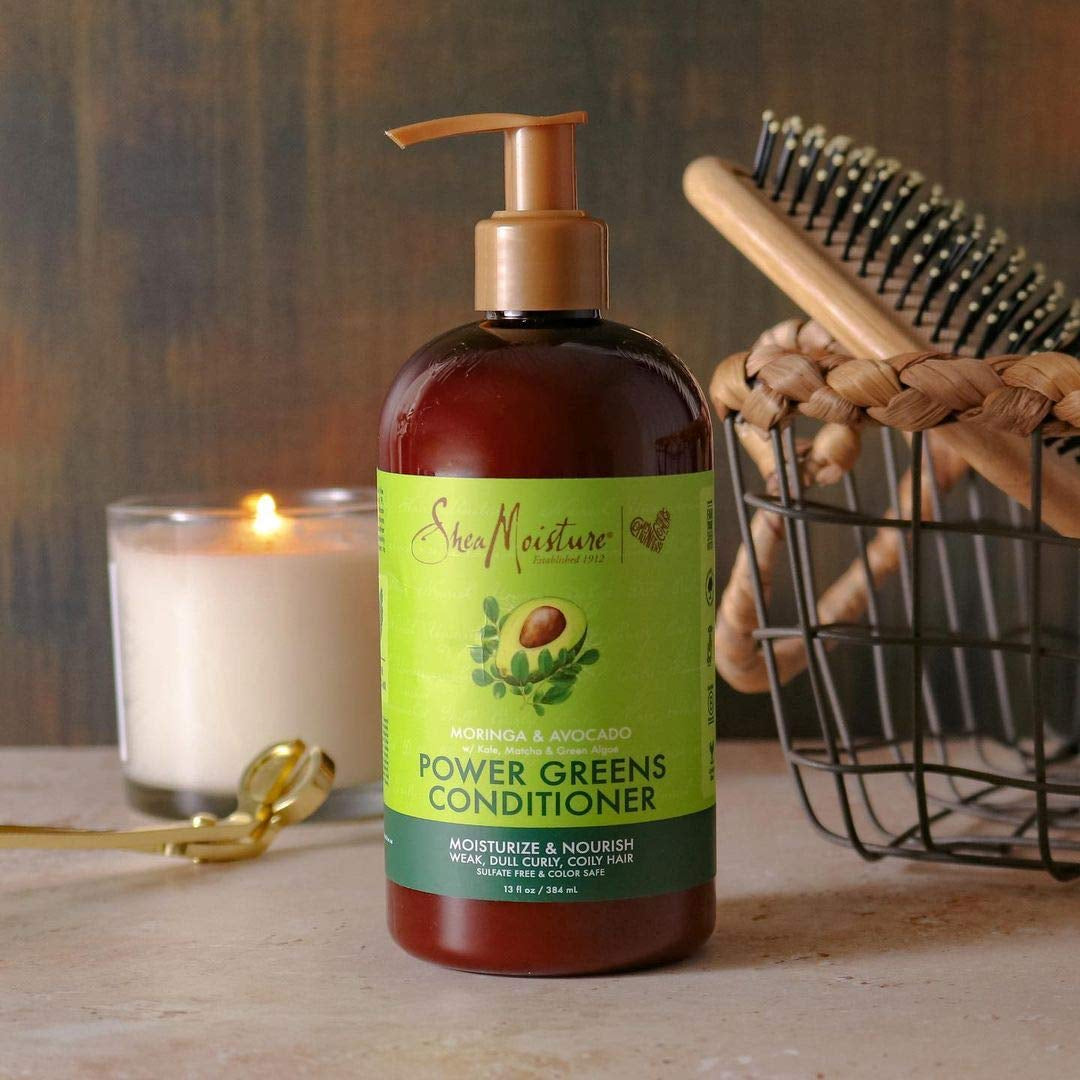 Sheamoisture Power Greens Curly Hair Shampoo and Conditioner Dry Hair Moringa Avocado to Moisturize, 13 Fl Oz (Pack of 2)