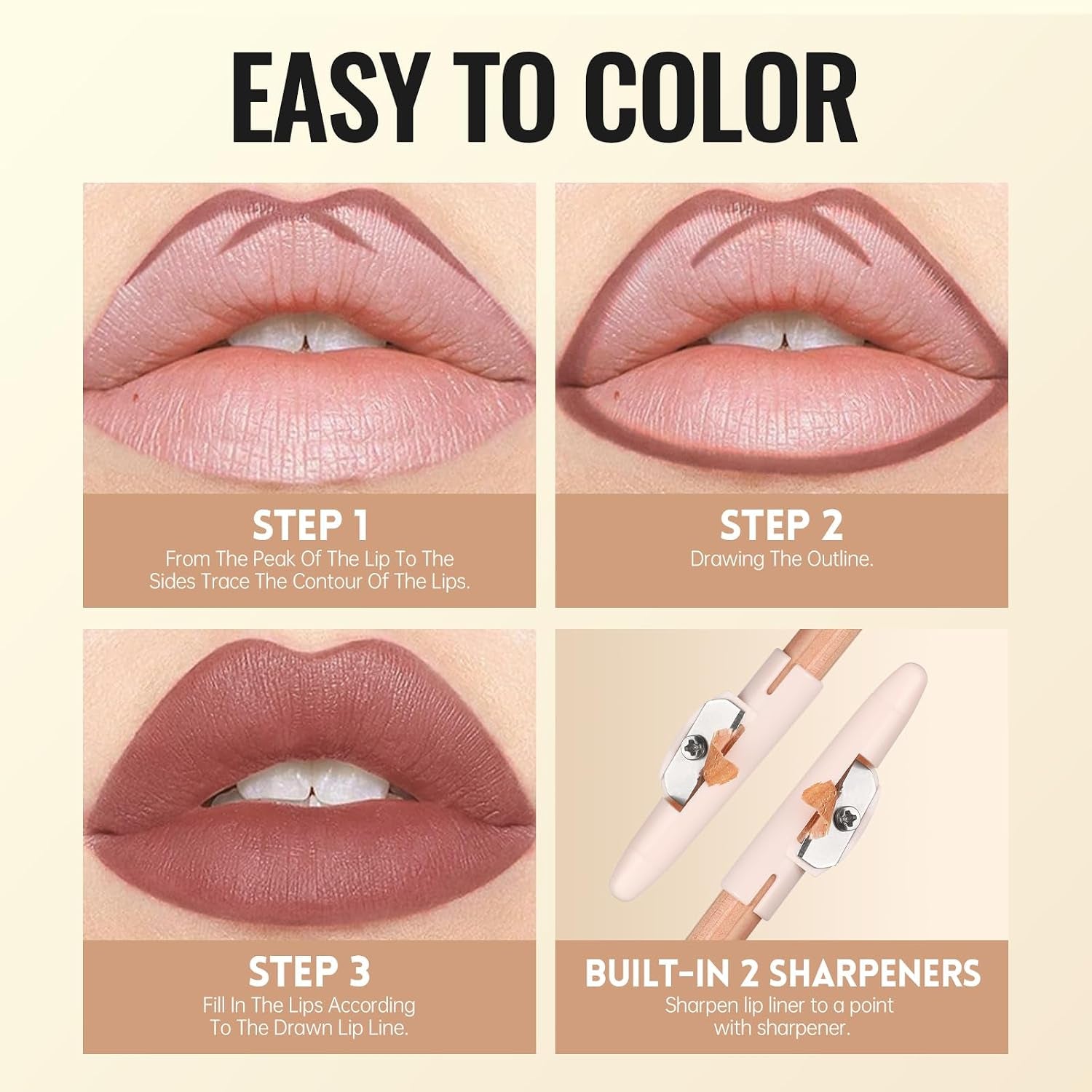 6 Colors Lip Liner Pencil, Nude-Brown Nude Lipliner for Defined Lips
