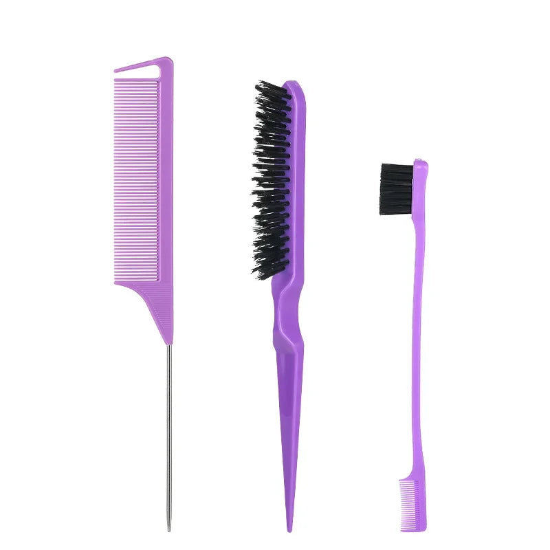 3Pcs Slick Back Hair Brush Set Bristle Hair Brush Teasing Comb for Women Black Hair