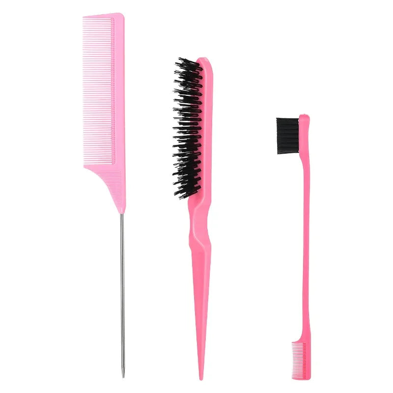 3Pcs Slick Back Hair Brush Set Bristle Hair Brush Teasing Comb for Women Black Hair