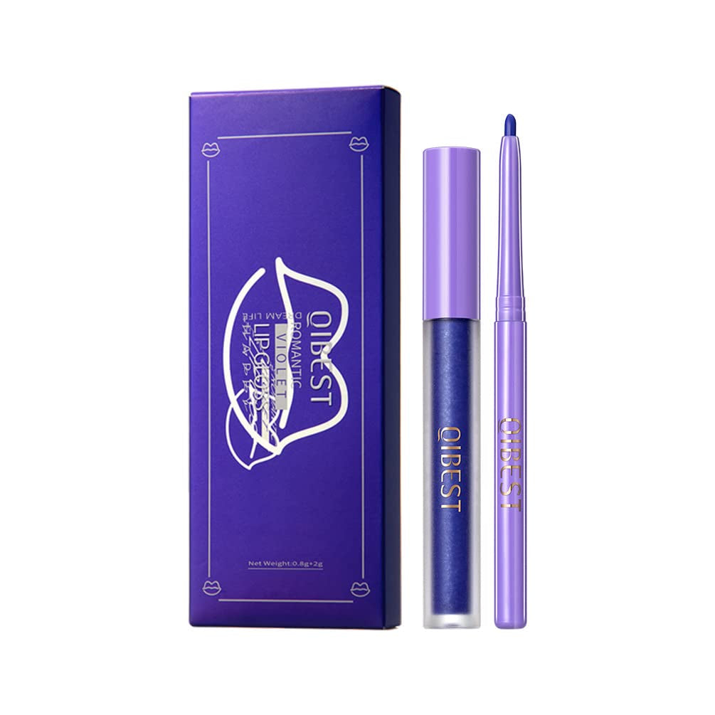 2Pcs Matte Lip Liner & Lip Gloss Kit White Green Black Purple Vampire Lipstick Non-Stick Cup Non-Fading Liquid Lipstick Long-Lasting for Halloween Cosplay (#4 Gray)