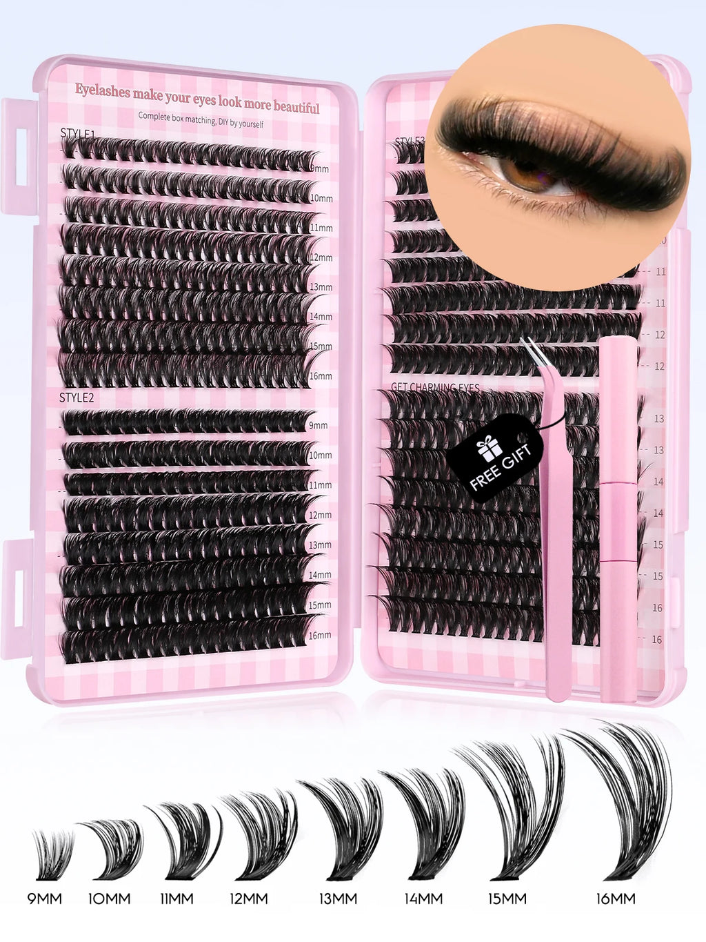 Eyelash Clusters Kit Large Capacity Wispy Individual Lashes Natural DIY Cluster Eyelash Extensions for Beginners