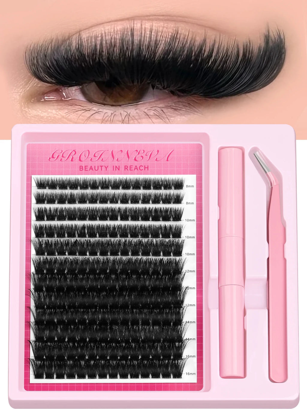 Lash Clusters Kit Fluffy Individual Lashes C Curl Cluster Eyelash Extensions 10-18Mm DIY Lash Extension Kit Lash Bond and Seal