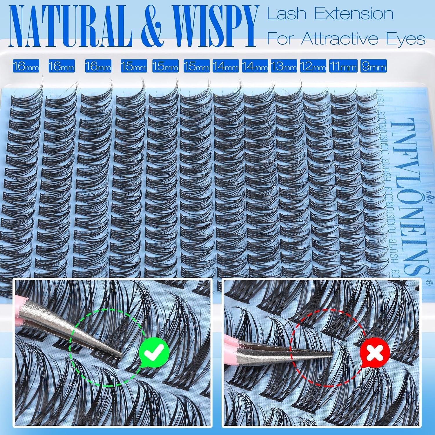 Wispy Lash Clusters Kit Natural Eyelash Extension Kit C Curl Lash Extension Kit Waterproof Individual Lashes Clusters DIY Cluster Eyelash Extensions Soft Eyelash Clusters Kit,Bond and Seal