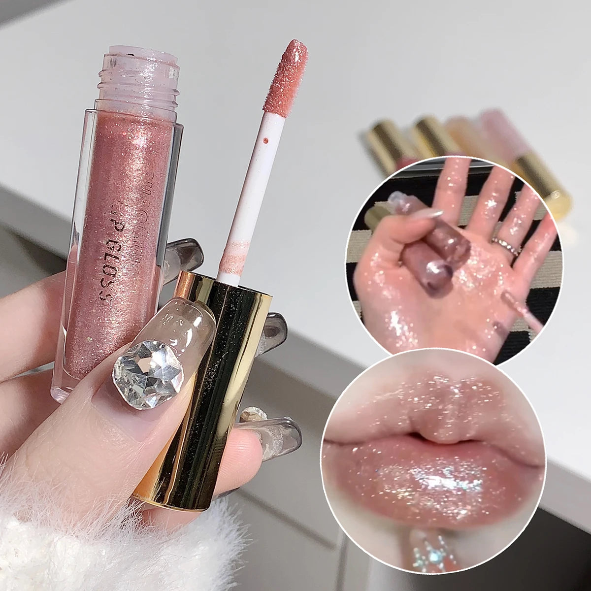 Moisturizing, Plump and Sparkling Lip Gloss, Water-Glossy Mirror Lip Glaze, Moisturizing and Moisturizing Lip Oil for Pouty Lips