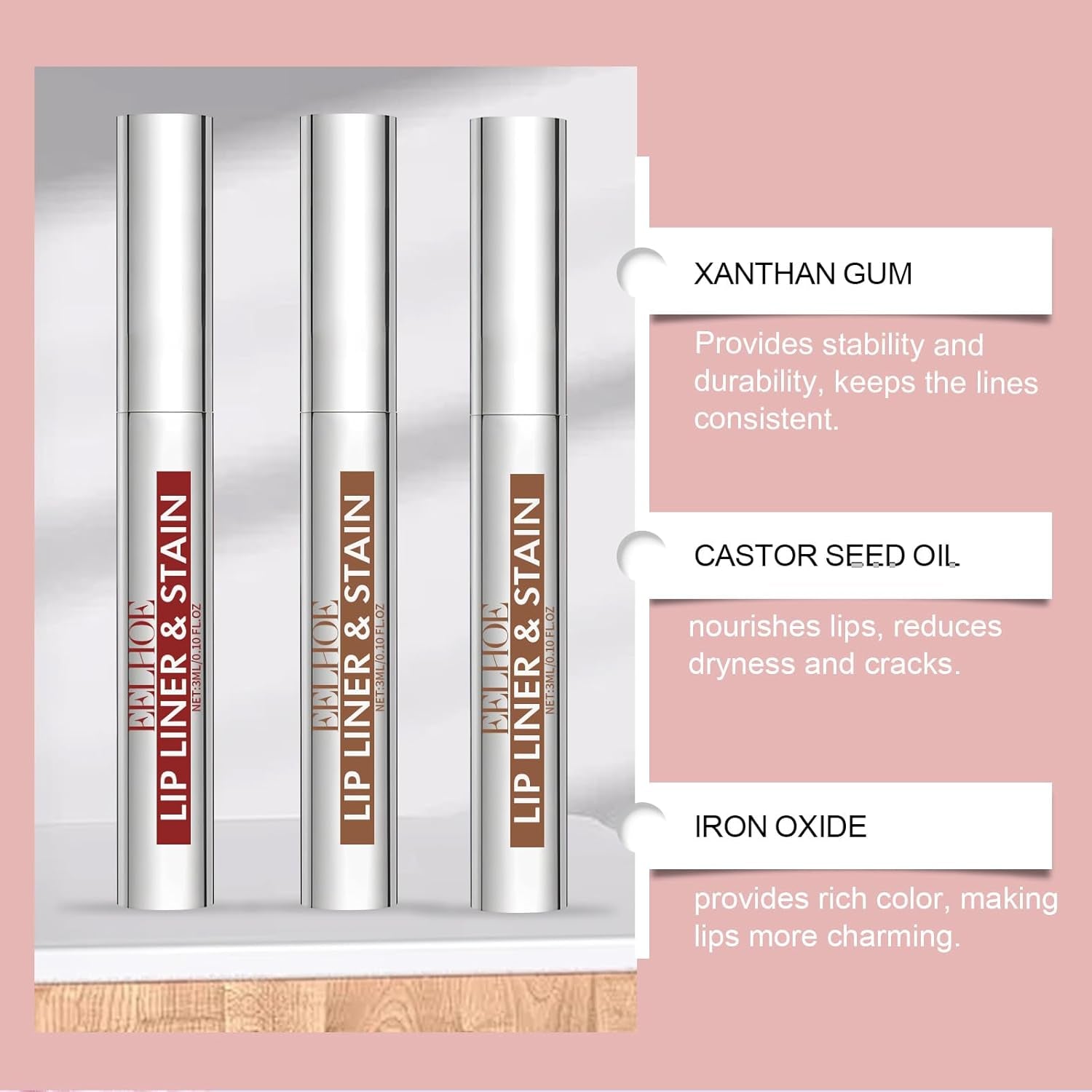 Peel off Lip Stain Tattoo Set, 3 Colors Peel off Lip Liner, Removable Lip Liner Set, Matte Finish Waterproof Lip Liner Pencil, Transfer-Proof Peel off Lip (3Colors/Set, B)