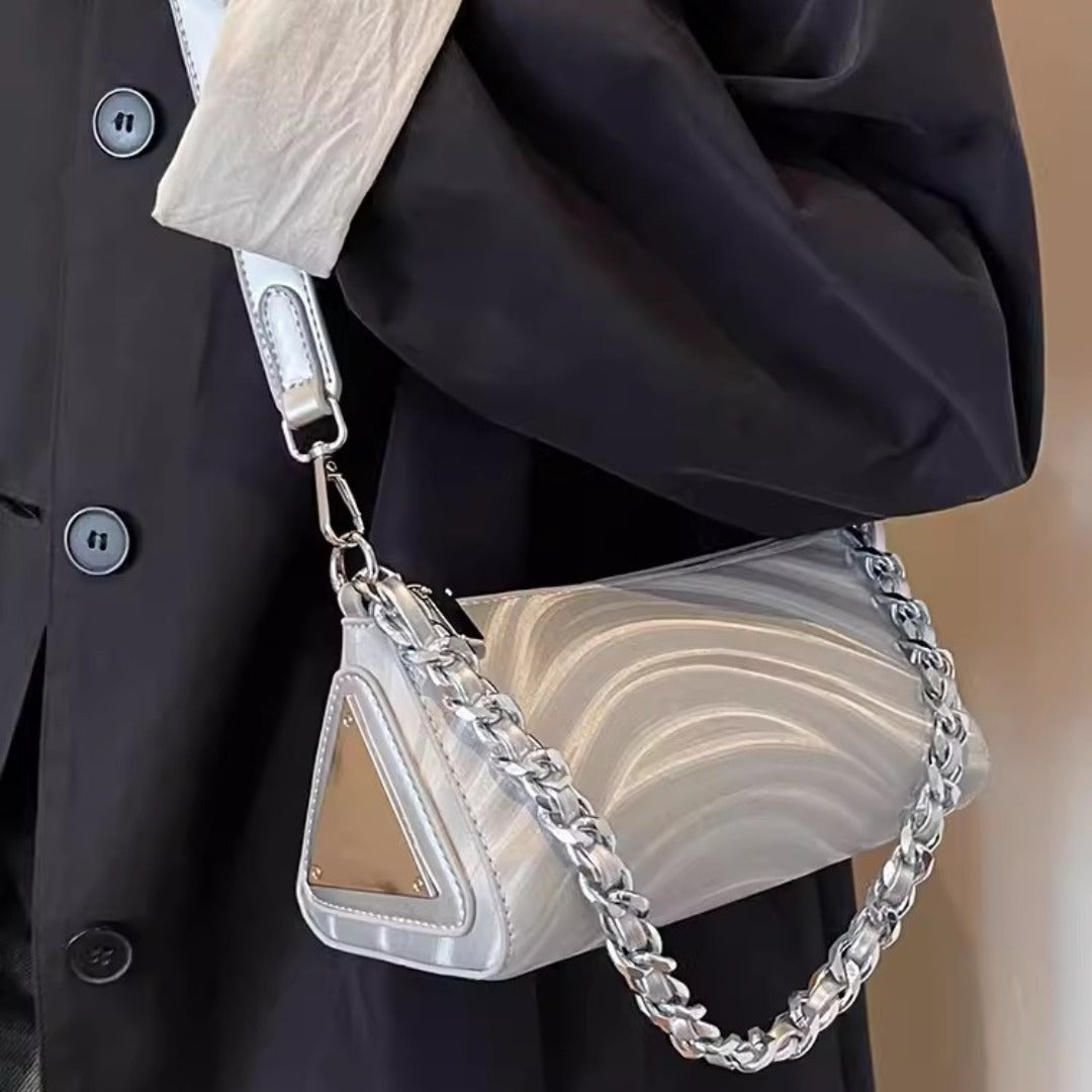 Silver Chain Crossbody Bag – Metallic Mini Shoulder Purse for Women