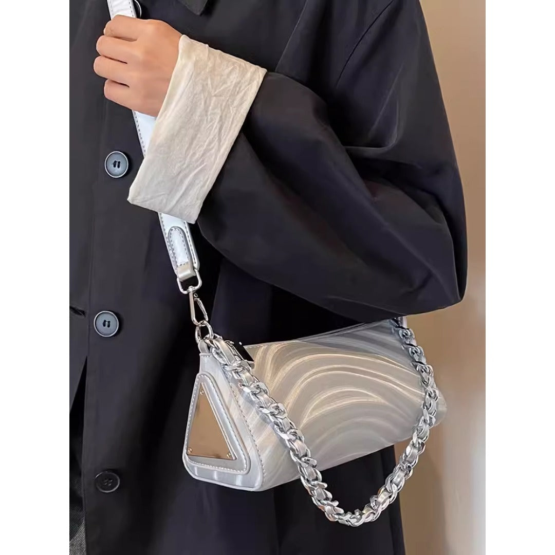 Silver Chain Crossbody Bag – Metallic Mini Shoulder Purse for Women