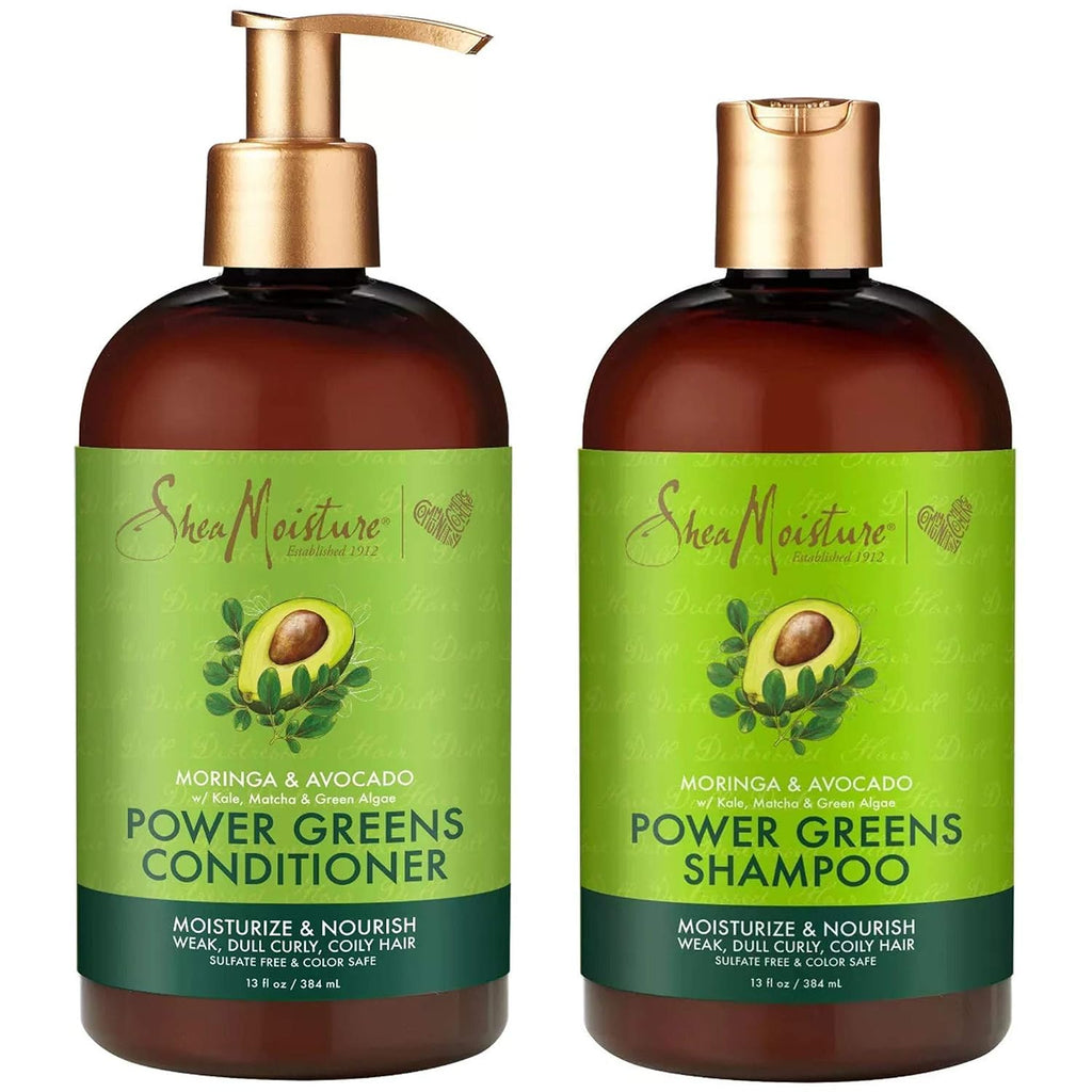 Sheamoisture Power Greens Curly Hair Shampoo and Conditioner Dry Hair Moringa Avocado to Moisturize, 13 Fl Oz (Pack of 2)