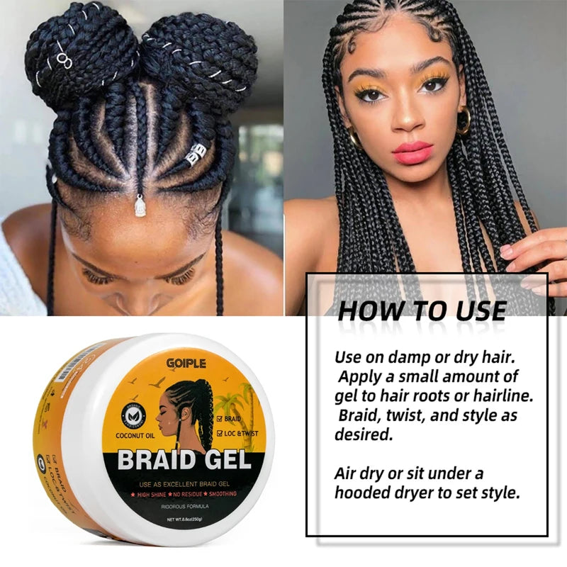 GOIPLE 16Oz Strong Hold Lock and Twist Tames Frizz & Edge Braiding Gel for African Hair High Shine Braids Weaving Styling Pomade